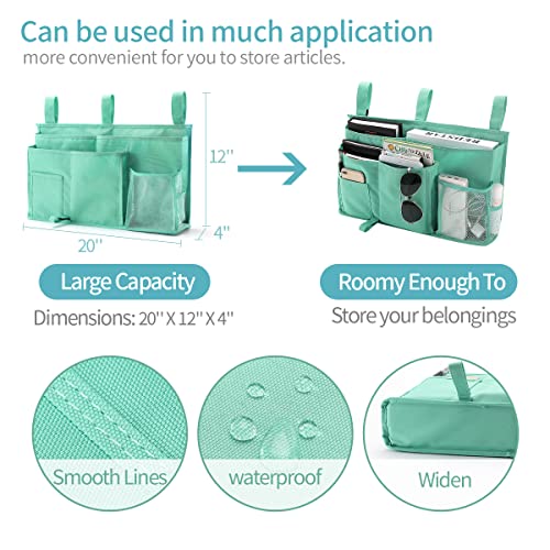 Bseash Bunk Bed Organizer, Bedside Caddy Hanging Bed Organizer Storage Bag 8 Pockets, for College Dorm Rooms Bed, Hospital Bed, Baby Bed Rails, 600D Oxford Cloth (Light Green) - color: Light Green, size: Large