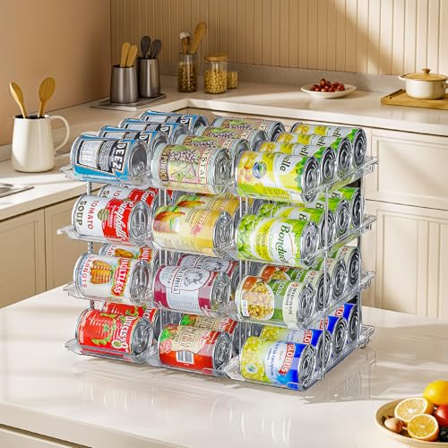 Can Organizer for Pantry, Upgraded Thickened Modular 4 Tier Combinable Can Storage and Beverage Dispenser Rack, Canned Food Organizer Holds 48 Cans, Clear Can Holders for Pantry and FridgeFridge - size: 4 Tiers-12 Pcs