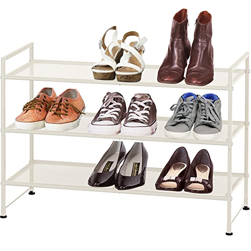 Simple Houseware 3-Tier Stackable Mesh Shoe Rack, White - color: White, style: Mesh Panel