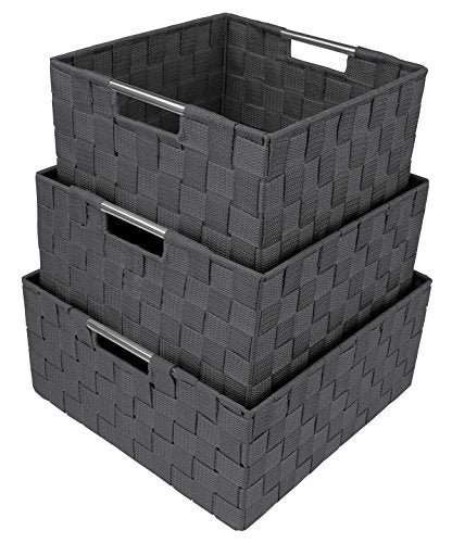 Sorbus Storage Box Woven Basket Bin Container Tote Cube Organizer Set Stackable Storage Basket Woven Strap Shelf Organizer Built-in Carry Handles (Gray) - color: Gray