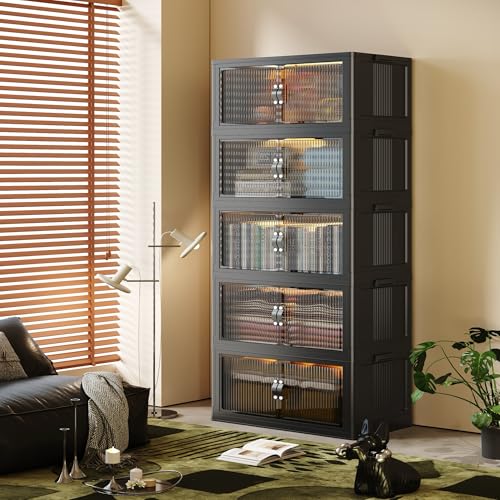 SAILUN 145Gal/580Qt Collapsible & Stackable Storage Bins with Door & a Lid,Perfect for Blanket Storage, Pillow Organizer, Bedroom Closet & Living Room, Black 26" W x 17" D x 71" H - color: Black, size: 1 Lid 5 Pack-26" W x 17" D x 71" H