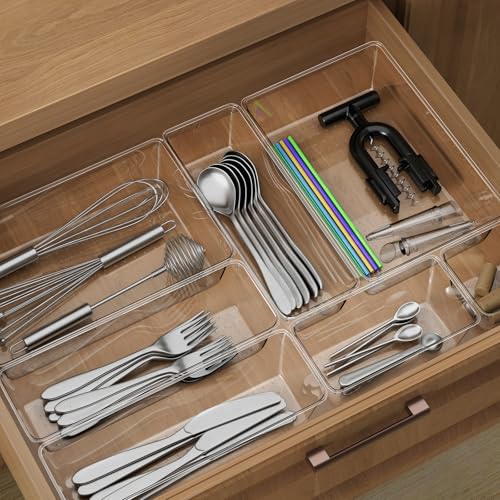 12 Piece Clear Drawer Organizer Set, 3 Sizes Bathroom Vanity Organizer Trays and Storage Bins for Makeup, Cosmetics, Jewelry, and Gadgets. Perfect for Office, Kitchen, Bedroom, Bathroom Use. - size: 12pcs-3size
