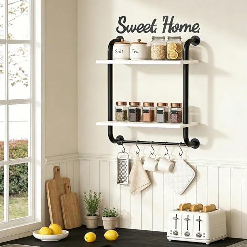 Tinpin Bathroom Shelves Wall Mounted, Rustic Farmhouse Pipe Shelves 2-Tier, Floating Shelf Wall Decor for Bathroom, Kitchen, Bedroom, Living Room Thanksgiving Day 17.3in White - color: White, size: 2 tier