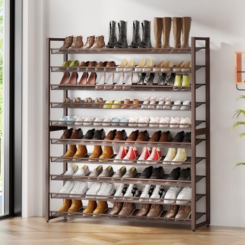 Metal Shoe Rack,Large 10 Tier Shoe Organizer, Heavy Duty Metal 5-Tier Stackable Shoe Storage Vertical Shoe Rack for Closet Front Door Entrance,Entryway,GarageUp to 62 Pairs,Bronze - color: Bronze, size: 10 Tier