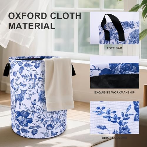Blue Floral Laundry Basket Foldable Oxford Cloth Tote Bag Laundry Hamper Clothes Storage Bucket Organizer For Bathroom/Laundry Storage/Bedroom 19.6x15.7 Inch - color: Blue Floral