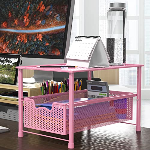 Simple Houseware Stackable Under Sink Cabinet Sliding Basket Organizer Drawer, Pink - color: Pink