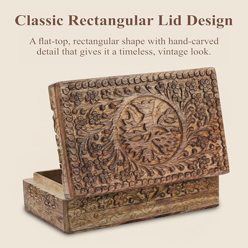Ajuny Wooden Jewelry Box Tree of Life Carvings Travel Trinket Holder Storage Case Handmade Treasure Box Keepsake 8x5 Inch Multipurpose Organizer Unique Gifts for Men & Women - style: Center Small Tree