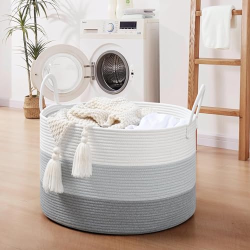 Extra Large Toy Basket, 20"x13" Kids Toy Storage for Playroom Classroom Nursery, Woven Rope Blanket Basket with Handles, Stuffed Animal Organizer & Dog Toys Basket, Gray - color: Gray - Wide