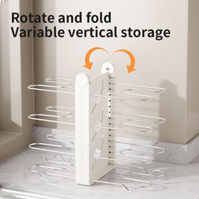 Pots and Pans Organizer under Cabinet,15.35" Height 8 Tier Pot Organizers Rack,Heavy-Duty Pot & Pan Organizer,Adjustable Pan Organizer under Cabinet Kitchen Organization and Storage,White - color: White
