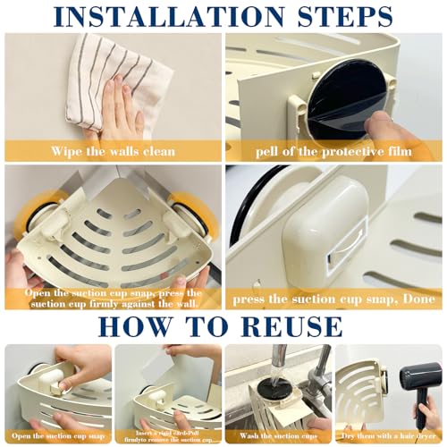 Corner Shower Caddy Suction Cup, No-Drilling Hanging Shower Shelves with Hooks, Waterproof & Rustproof Removable Shower Organizer for Bathroom Storage - color: Suction Up Beige Corners -1pack