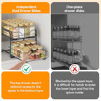 Spice Rack Organizer for Cabinet, 2 Tier Vertical Pull Out Spice Rack – Heavy Duty Metal Spice Organization for Cabinet, 40-Jar Capacity, Height Adjustable Cabinet Organizer (9"W×10.5"D×9"H, Black) - size: 9"W X 10.5"D X 9"H - 2 Tier