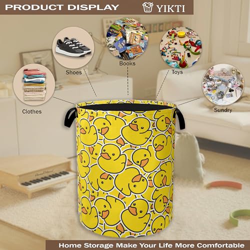Collapsible Laundry Basket,Yellow Ducks Dirty Clothes Hamper,Cute Cartoon Animal Hampers for Bedroom Waterproof Oxford Cloth Storage Organizer for Bathroom,Nursery,Dorm,16x20 Inch - color: Yellow Ducks