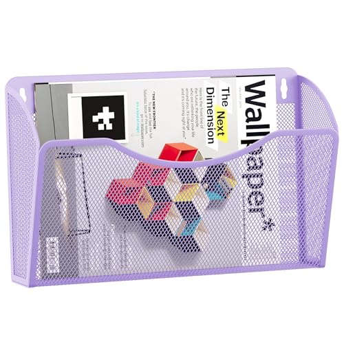 EasyPAG Wall File Organizer, Metal Mesh Hanging File Folder Holder for Letter/A4 Size Folders, Vertical Wall Mount Mail Sorter for Office Paperwork, Classroom, Purple - color: Purple