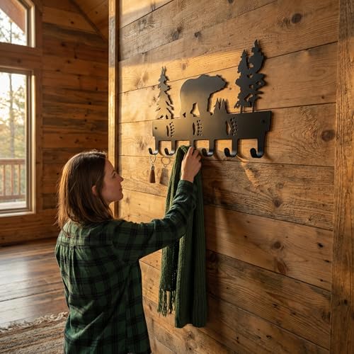 Coat Rack Wall Mount with 6 Hooks, Metal Bear Coat Hanger for Hanging Hat, Clothes, Robe, Keys, Backpack, Towels, Jacket, Purse - Closet, Door, Entryway, Bathroom, Bedroom (Black)