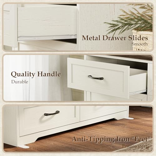 AODK Farmhouse 7 Drawer Dresser for Bedroom, 47” Wide Rustic Storage Chest with Engineered Wood Frame, Anti-Tip Design, American Country Bedroom Furniture, Walnut & Vintage White - color: Walnut & Vintage White, size: 15.7"D x 47"W x 29.8"H (7 Drawers)