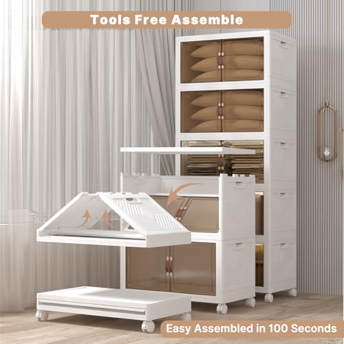 UAMFURI Extra Large Stackable Storage Bins with Lids & Wheels, Foldable Plastic Storage Bins (1, White, 30"x20"x80",840QT) - color: white, size: 5PACK-30"W20"D80"H