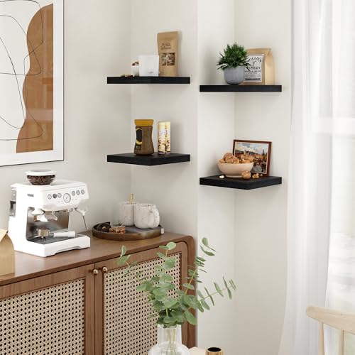 Fun Memories Floating Shelves for Wall - 9.3 Inch Square Shelves with Invisible Brackets, Black Small Wall Shelf for Living Room, Bathroom, Bedroom, and Kitchen Decor Set of 4 - color: Black, size: 9.3"w X 9.3"d - 4p