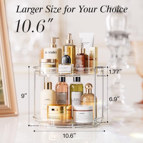 LAMU 2 Pack 2 Tier Lazy Susan Turntable Organizer 10.6'' Rotating Spice Rack Organization for Cabinet, Kitchen, Pantry, Countertop, Bathroom, Vanity, Medicine Cabinet Organizer, Clear - color: Clear, size: 10.6in 2Pack