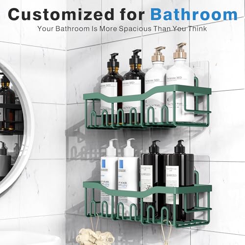 EUDELE Shower Caddy 2 Pack, Adhesive Shower Organizer for Home Decor & Kitchen Storage, No Drilling, Rustproof Stainless Steel Bathroom Shelf Organizer - color: Blackish Green