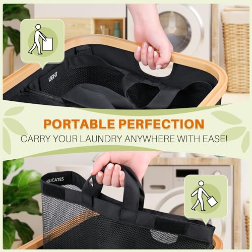 Laundry Hamper 3 Section, 145L Dirty Clothes Hamper with Lid, Extra Large Laundry Basket Organizer with Removable Inner Bags & Labels for Laundry Room, Bedroom, Black - color: Black, size: 145L