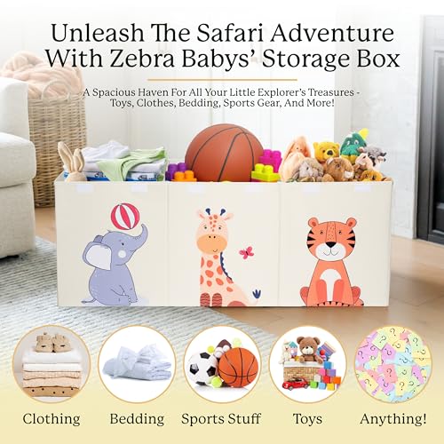 Zebra Baby Toy Storage Organizer for Kids and Toddlers, 40" x 13.5" x 16.5" - Large Collapsible Toy Chest for Living Room - Box, Bin, Organizer for Boys and Girls, Extra Big - color: Safari Yellow