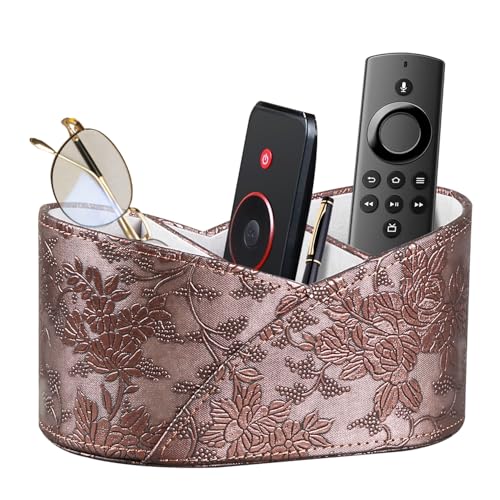 PU Leather TV Remote Control Holder, 3 Compartments Remotes Caddy for DVD, Blu-Ray, Media Player, Heater Controllers,Bedside Table Desk Organizer and Accessories Storage for Living Room Nightstand - color: Antique Embroidery