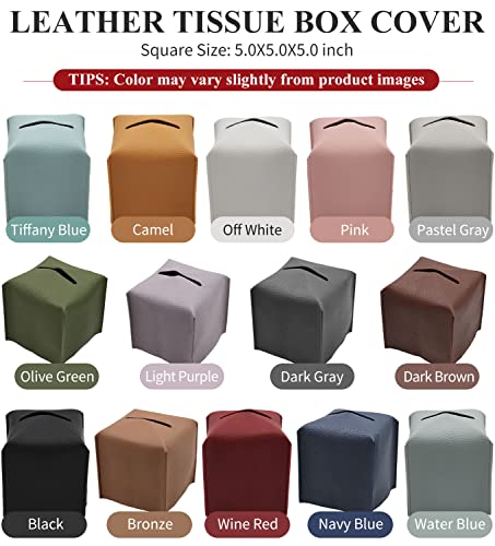 Livelab Tissue Box Cover, Square Decorative PU Leather Tissue Box Holder Modern Tissue Case Facial Paper Organizer Dispenser for Bathroom, Vanity Countertop, Night Stands, Desk 5X5X5'' | Dark Brown - color: Dark Brown