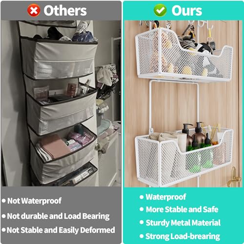 HapiRm Over Door Organizer Storage - Hanging Door Organizer with 4 Metal Large Capacity Baskets and Adjustable Coat Hook for Bathroom Bedroom Kitchen Pantry Closet Cabinet - color: White