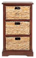 SAFAVIEH Home Collection – Halle Cherry Storage Side Table with Wicker Baskets, Farmhouse Accent Storage, Fully Assembled (AMH5738C) - color: Cherry