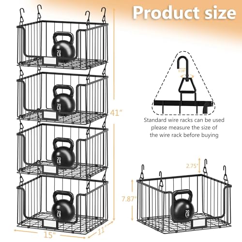 4-Tier Hanging Laundry Room Organizer with Label Cards,Foldable Wire Shelf Basket with 4 Rotating Hooks,Stacked Laundry Basket Organizer,Storage Rack for Laundry Rooms,Closet and Pantry-Black - color: Black, size: 4Tier-15"D x 11"W