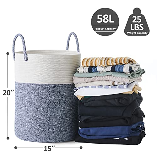 Cotton Rope Laundry Hamper by YOUDENOVA, 58L - Woven Collapsible Laundry Basket - Clothes Storage Basket for Blankets, Laundry Room Organizing, Bedroom Storage, Clothes Hamper – Blue - color: Blue, size: 58L