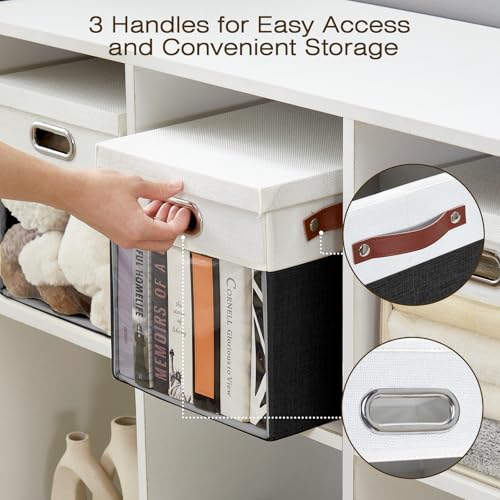 Ultra Thick Fabric Storage Cubes with Lids & Windows, 11-Inch Foldable Closet Storage Bins with 3 Handles, Home Decorative Boxes for Bedroom, Living Room, Dorm, Office (Balck & White) - color: Balck&White, size: 11"L x 11"W x 11"H