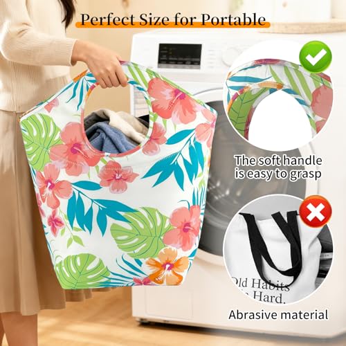 Large Capacity 47L Laundry Hamper, Foldable Waterproof Storage Basket with Soft Handle, Portable Collapsible Laundry Bag for Home Dorm Camping and Car Use - color: Rainforest flowers colorful, size: 17"L x 9.5"W x 18"H