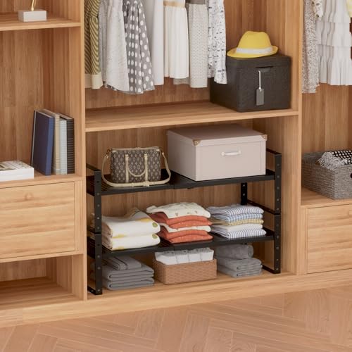 Expandable Shoe Rack Heavy-Duty Closet Organizer Adjustable Shelf Stackable Metal Framework for Entryway, Garage,RV,Pantry,Cabinet(Medium,1 Pack/Black) - color: Black/1 Pack, size: MEDIUM:8.11"D x 16.54"W x 7.88"H