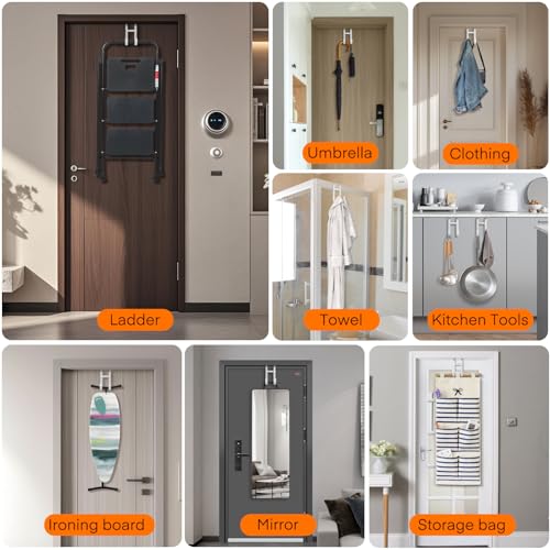 FYY Over The Door Hooks - 2 Pack Heavy Duty Dual-Hook Organizer Hanger for Hanging Towels, Clothes, Hats & Bags Use in Bathroom, Bedroom, Kitchen - Fits Interior Doors Up to 1 3/8" White - color: White, size: 5.12" Long, Fit Interior Doors Up to 1 3/8", s