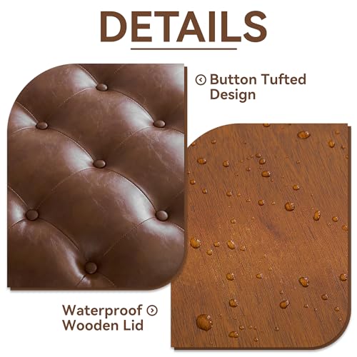 WUTUTUEE 24Inch Round Storage Ottoman with Tray, Modern Tufted Leather Circle Coffee Table with Storage, Upholstered Ottoman with Removable Top for Living Room, Bedroom, Leather Coffee - color: Leather Coffee, size: 24 Inch