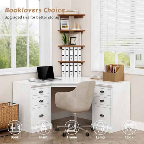 Forbena Corner Bookshelf Wall Mounted Set of 4, Wooden Floating Book Shelves for Nursery, Large Wall Shelving Unit for Living Room Bedroom Bathroom Kitchen Office Classroom Corner (Walnut Color) - color: 2. Walnut, size: 12" Depth