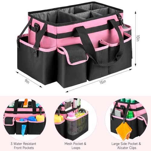 Cleaning Caddy,Large Cleaning Bags for Housekeepers,Cleaning Supplies Organizer with Handle,Pink - color: Pink, size: Large