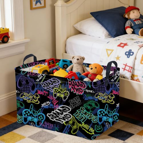 Rectangular Kids Baskets,Waterproof Foldable Storage Basket with Handles,Games Basket,Boys Room DecorGame Storage Bin,Shelf Baskets(Cool Game) - color: Cool Game