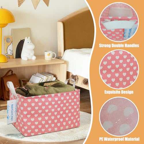 LANGYASHAN Rectangular Storage Bin Collapse Canvas Fabric Cartoon Storage Basket with Handles for Organizing Home Kitchen Boys and Girls Toys Office Closet Shelf Baskets (Rec pink heart) - color: A REC pink heart