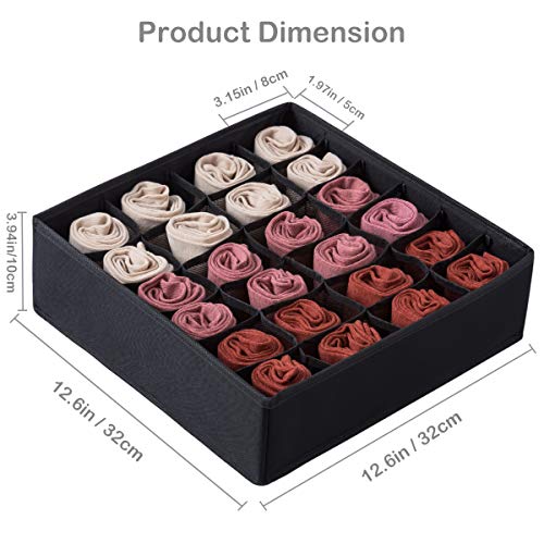 Qozary 2 Pack Socks Underwear Drawer Organizer Divider, 24 Cell or 16 Cell Collapsible Cabinet Closet Organizer Storage Boxes for Clothes, Socks, Lingerie, Underwear, Ties - color: Black, size: 24 Cells