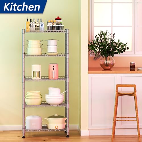 REGILLER 5-Wire Shelving Metal Storage Rack Adjustable Shelves,Standing Storage Shelf Units for Laundry Bathroom Kitchen Pantry Closet(Silver,11.8" D x 16.6" W x 53.5" H) - color: Silver, size: 5tier 11.8"D x 16.6"W x 53.5"H