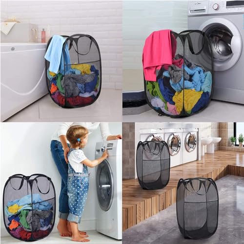 Larpur 3 Pack Pop Up Laundry Hampers, Collapsible Mesh Laundry Baskets, Portable Foldable Clothes Hampers for Dorm, Home, Bedroom, Bathroom, RV Cruise, Black - color: 3pcs-Black