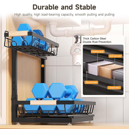Sevenblue 2 Packs Under Sink Organizer, Height Adjustable 2 Tier Under Kitchen Sink Organizer, Multi-Purpose Storage Shelf for Kitchen Bathroom Cabinet (Black, Extra Large) - color: Black, size: Extra Large