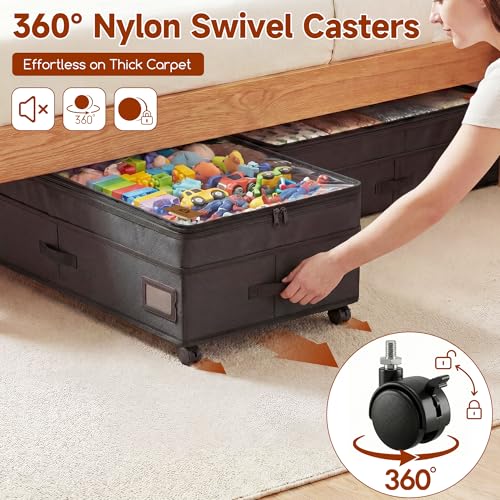Under Bed Storage with Wheels, Adjustable Height Underbed Storage Containers, 2 Pack 65L Bins, Heavy-Duty 600D Fabric & Steel Frame for Clothes, Shoes, Bedding
