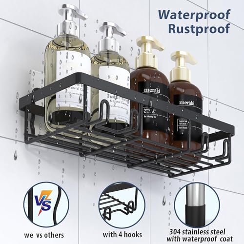 Liuoud 10 Pack Shower Caddy Organizer Rack Shelf for Inside Shower, Self Adhesive Wall Storage Basket Rustproof Stainless Steel Shampoo Holder Bathroom Accessory Decor Set, Black - color: Black