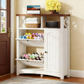 YITAHOME Farmhouse Shoe Cabinet with 2 Flip Drawers, Wood Shoe Rack w/Adjustable Shelves and Open Storage, Rustic Entryway Organizer for Hallway, Foyer, Porch, Living Room, White