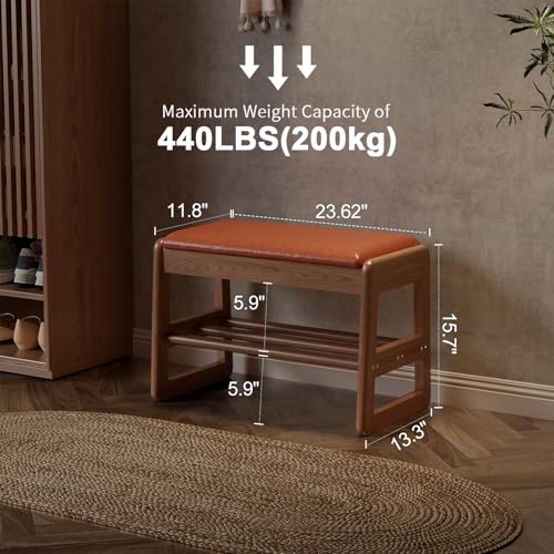 AQIMUELE Shoe Rack Bench,2 Tiers Shoe Bench with Storage with Flip-Top,Wood Shoe Rack for Entryway,Hallway（Orange Upholstered Seat,11.8" D x 23.62" W x 15.7" H） - color: Orange Upholstered Seat, size: 11.8"D x 23.62"W x 15.7"H