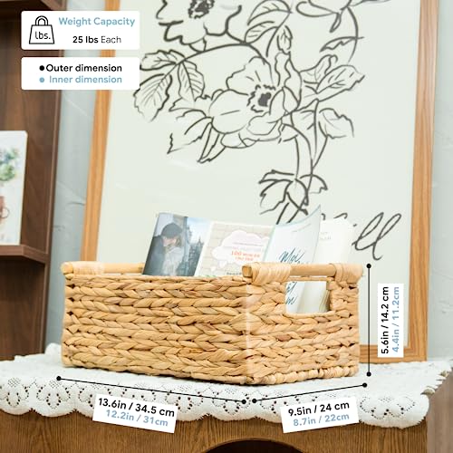 VATIMA Hyacinth Medium Wicker Basket 13.6x9.5x5.6" - With Handle, Living Room Decor, Rectangular Design - color: Water Hyacinth, size: Medium (13.6"L x 9.5"W x 5.6"H)