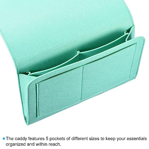 PATIKIL 13in Bedside Caddy, Bed Caddy Bedside Organizer Hanging Soft Felt 5 Pockets Bed Pockets Bedside Storage Organizer Remote Control Holder for Bedroom Phones Glasses, Green - color: Green, size: 12.6*8.6inch